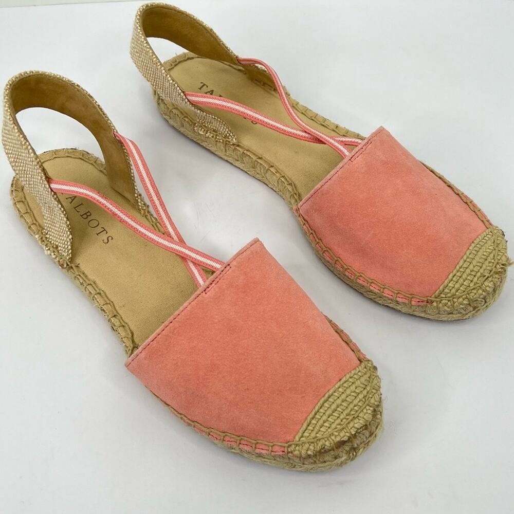 Talbots coral suede leather elastic criss cross espadrille sandals shoes 7.5 NEW